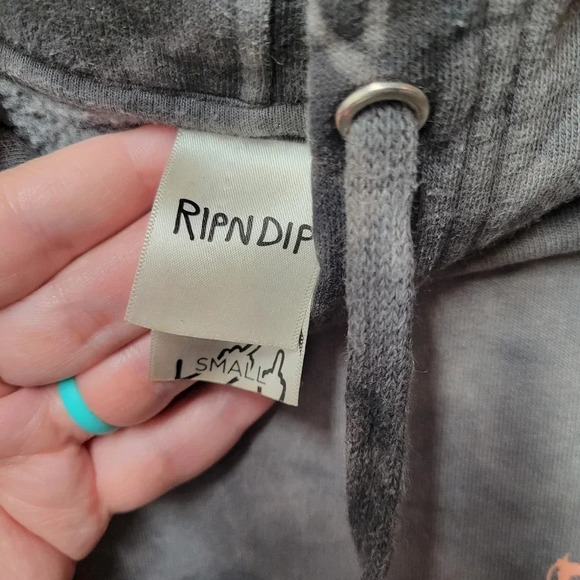 ‼️3/$30‼️ Ripndip Acid Wash Lightening Tie Dye Cat Peace Sign Nerm Hoodie Small - Picture 9 of 12